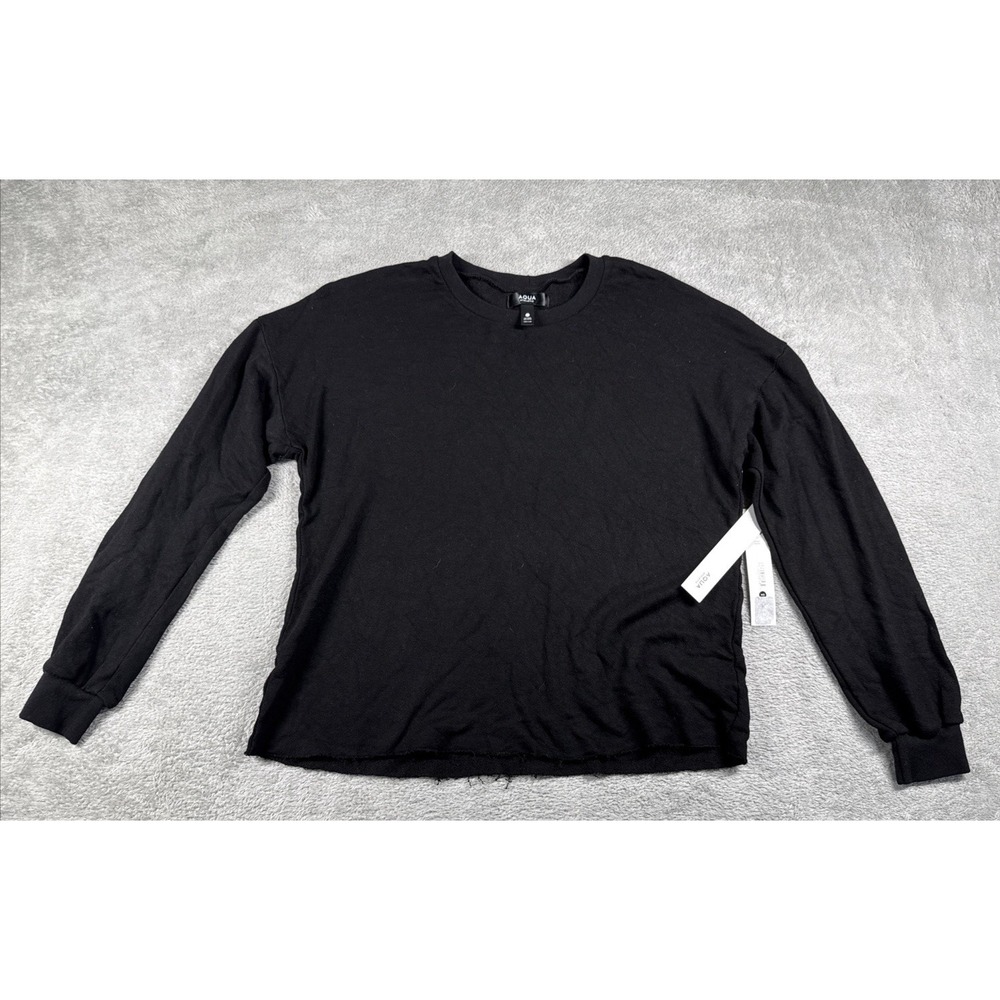 AQUA Athletic Women's Long Sleeve Raw-Hem Shirt Black Size XS NWT